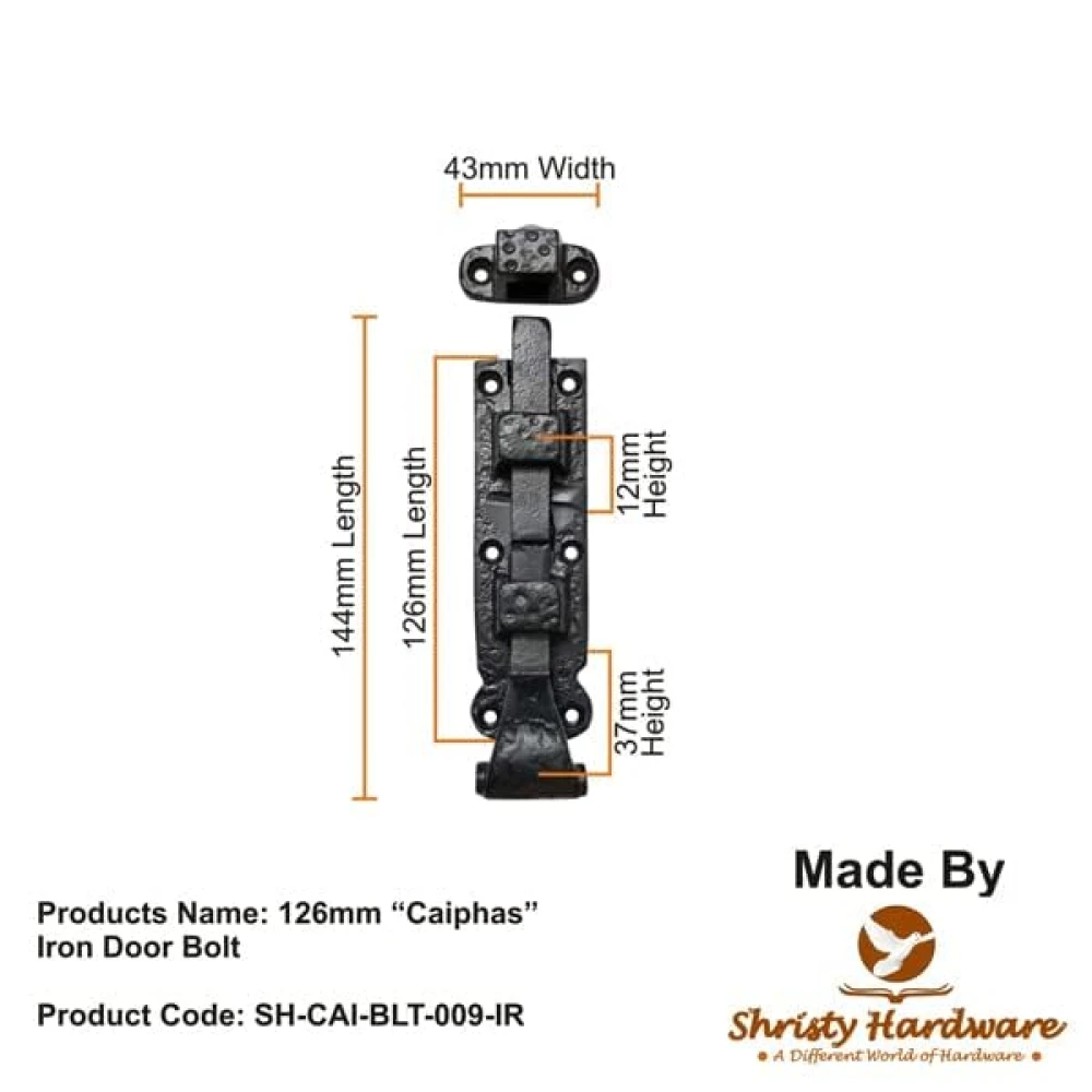 Shristy Hardware 5" “Caiphas” Black Antique Iron Door Bolt - (Black Powder Coated Finish) - Supplied as 2 Pieces per Pack