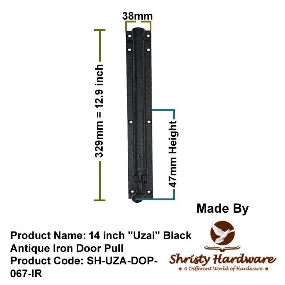 Shristy Hardware 12" "Elishua Black Antique Iron Door Bolt (Pack of 1 Black Powder Coated Finish)