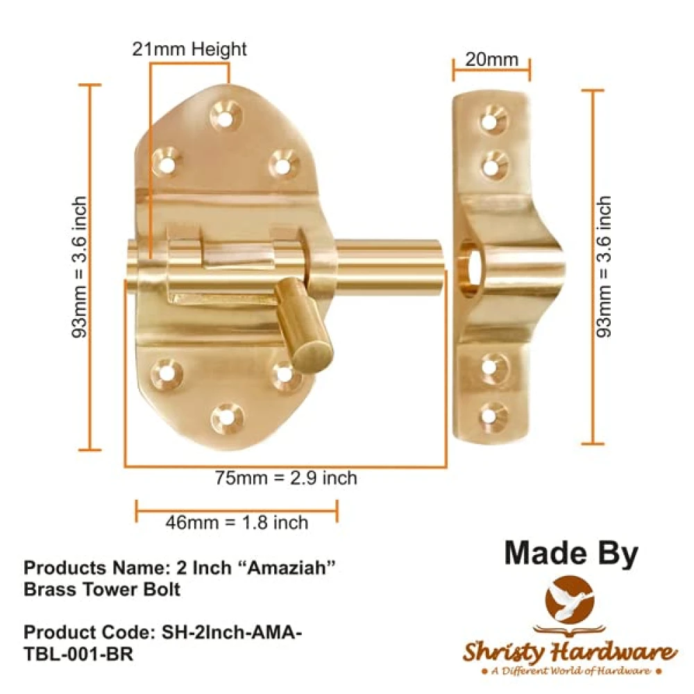Shristy Hardware 3.5 Inch “Amaziah” Brass Tower Bolt-(Polished Lacquered Finish) - Supplied as 1 Piece per Pack