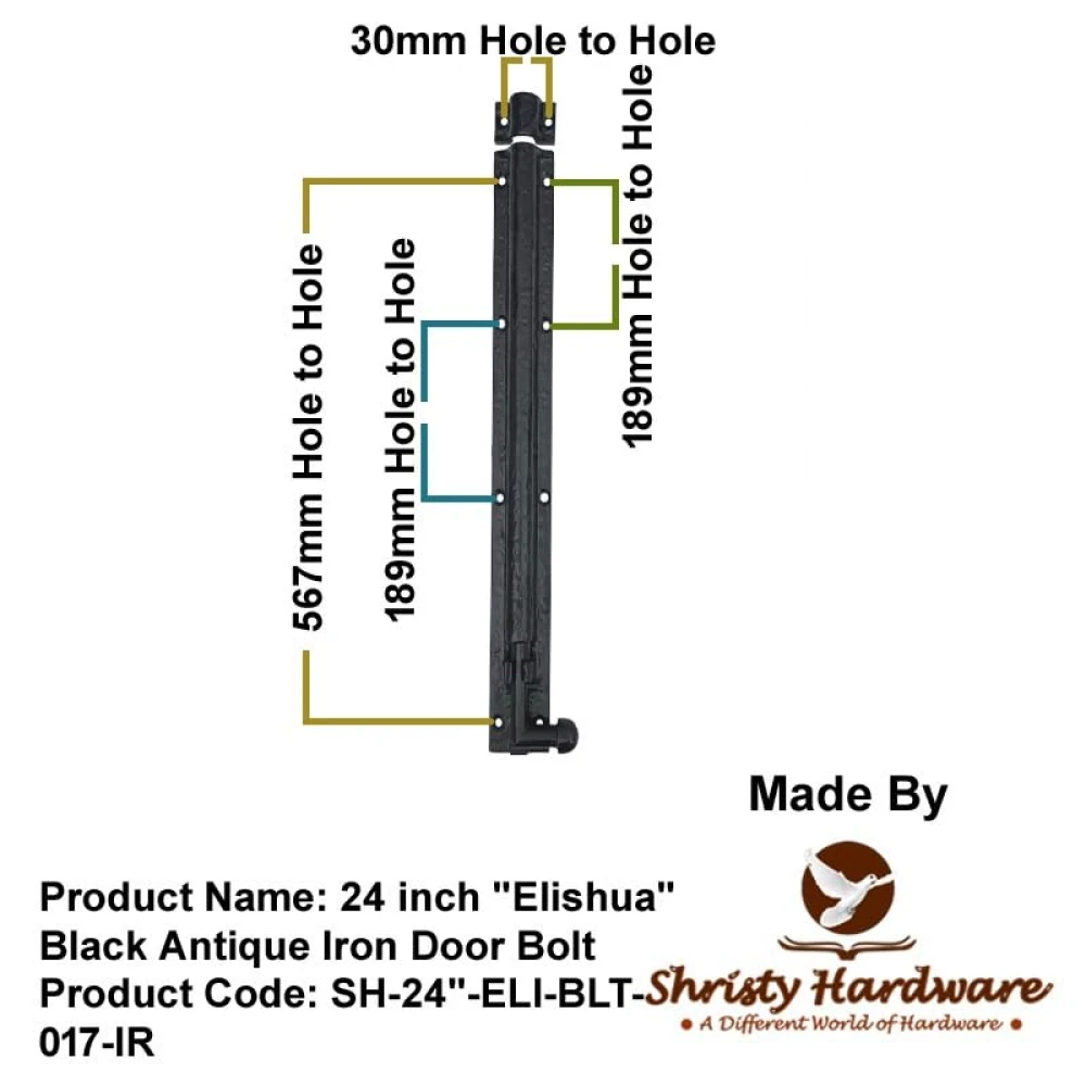 Shristy Hardware 24" "Elishua Black Antique Iron Door Bolt (Pack of 1 Black Powder Coated Finish)