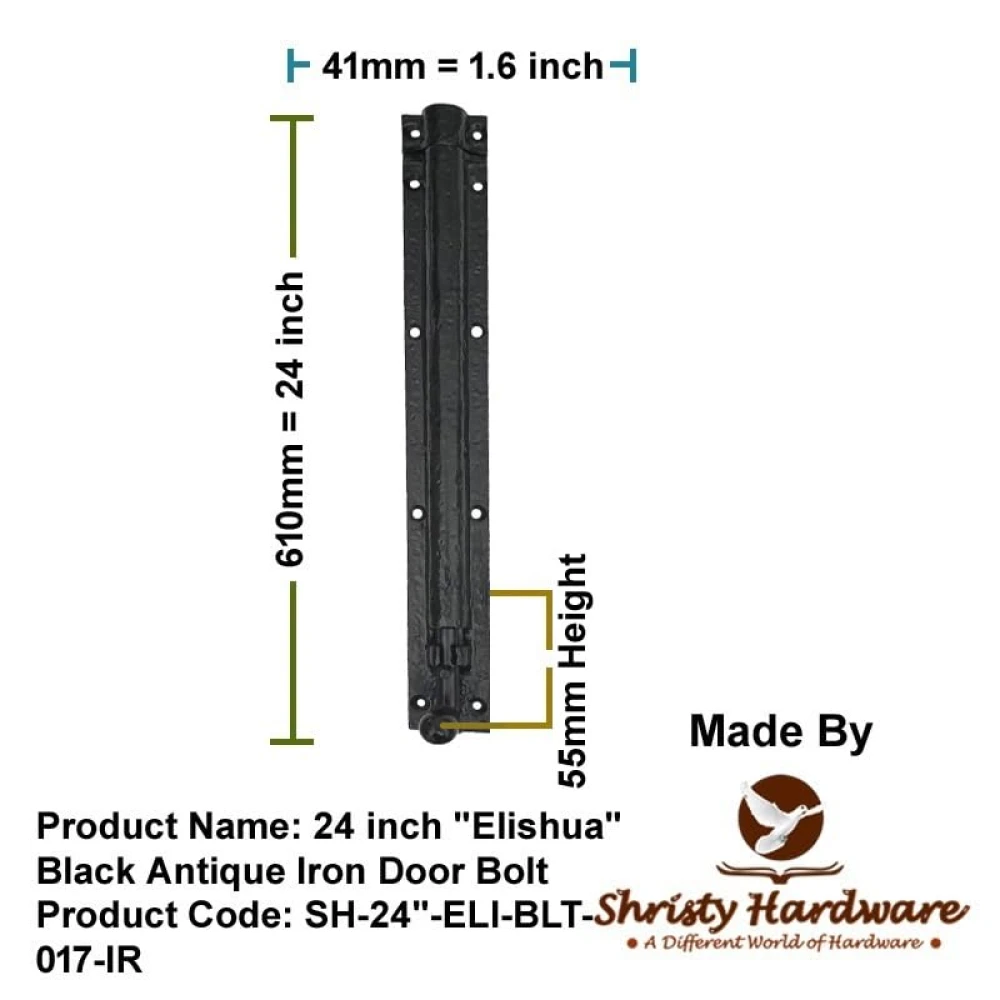 Shristy Hardware 24" "Elishua Black Antique Iron Door Bolt (Pack of 1 Black Powder Coated Finish)