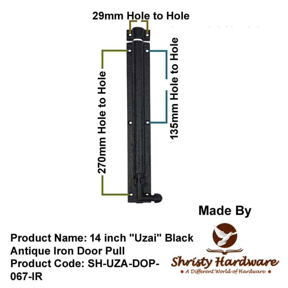 Shristy Hardware 12" "Elishua Black Antique Iron Door Bolt (Pack of 1 Black Powder Coated Finish)