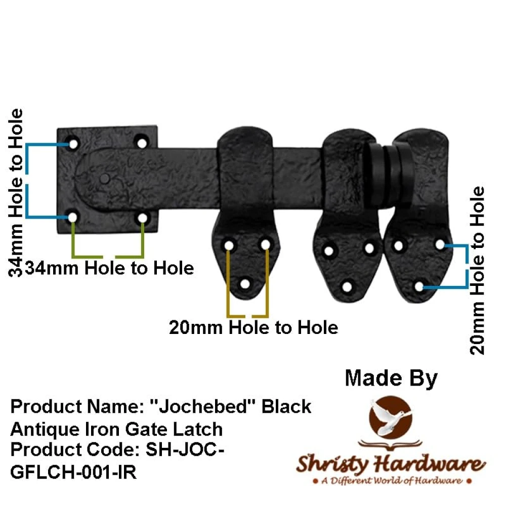 Shristy Hardware 8" "Jochebed Black Antique Iron Gate Latch (Black Powder Coated Finish) - Supplied as 1 Piece