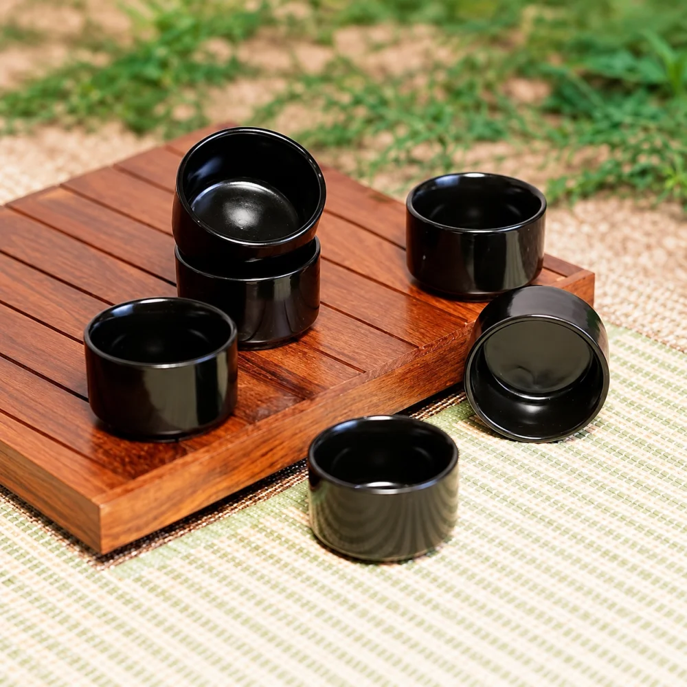 Rudrart Creation Set of 6 Mini Black Serving Bowls 50 ml | Small Dip, Sauce, Chutney, Pickle & Condiment Bowls | Multipurpose Kitchen Tableware for Home & Restaurant Use