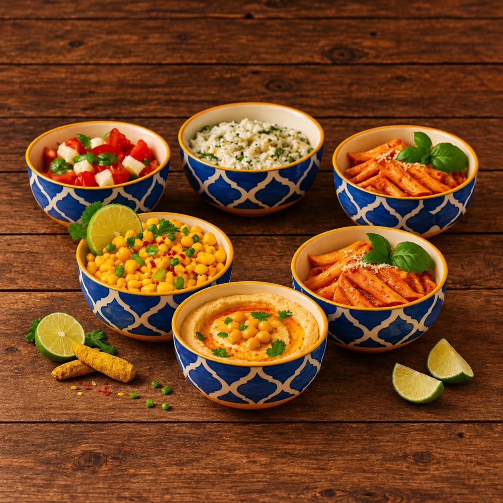 HOUSELA Hand-Painted Umrao Quarter/Moroccan Design Handpainted Bowls Set Ceramic Vegetable Bowl/Dessert Bowl/Soup Bowl (Multicolor, Pack of 6)