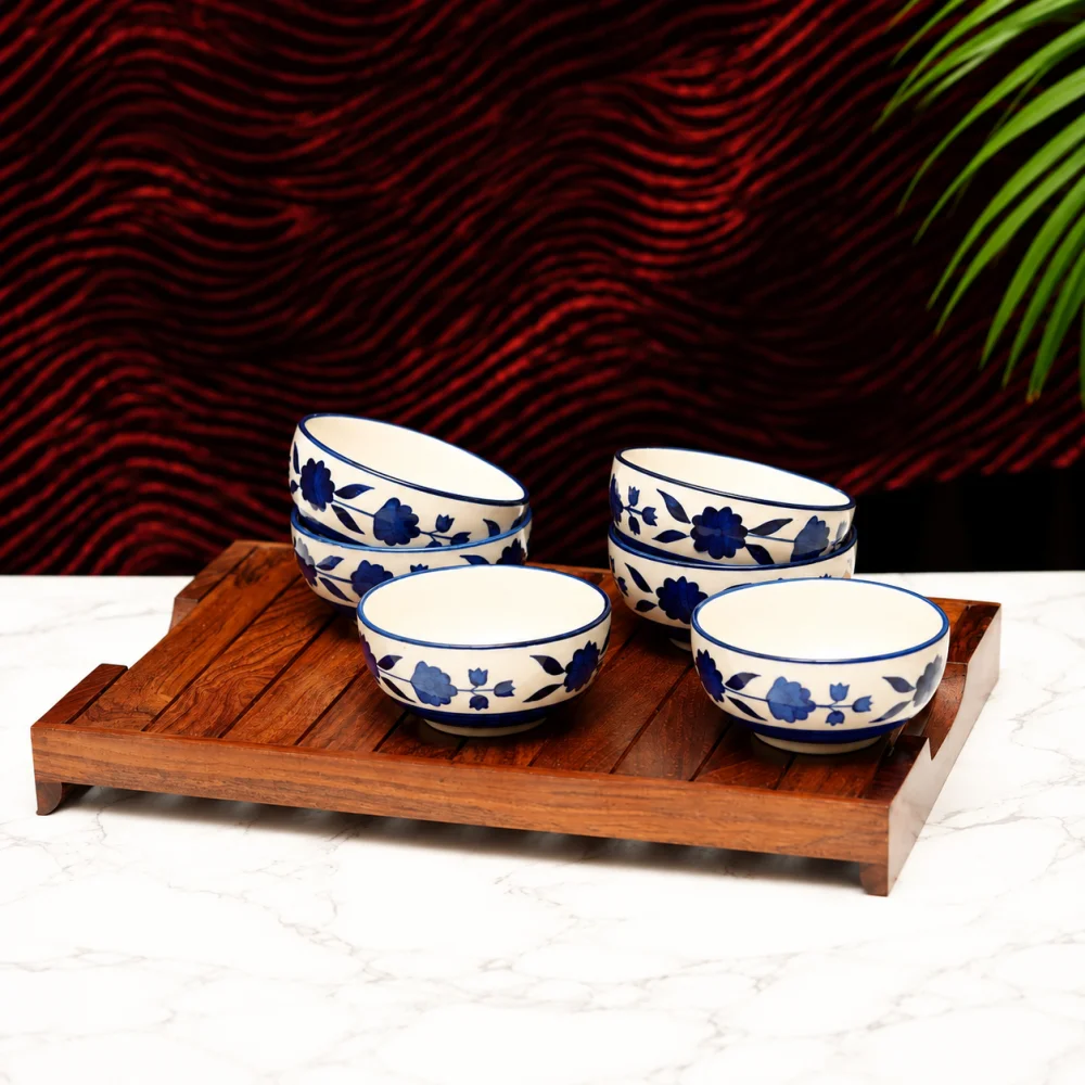 Rudrart Creations Hand-Painted Multicolored Ceramic Floral Bowls Set Ceramic Vegetable Bowl/Dessert Bowl/Soup Bowl (Multicolor, Pack of 6)