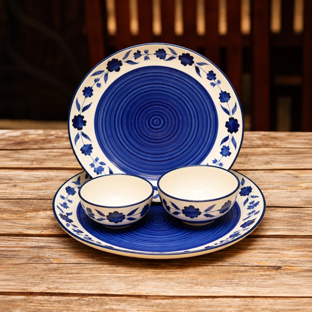 Housela Stoneware Ceramic Solid Dinner Set of 4 Pieces for Dinner with Katoris (4 Pieces, 2 Bowl & 2 Plates, Dishwasher & Microwave Safe)-Dinner Sets Ceramic Bowls Set Dinnerware Sets-Off White for home