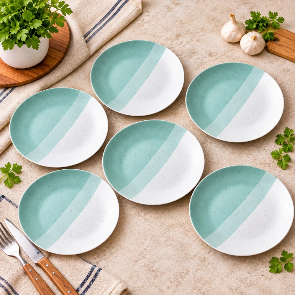HOUSELA Ceramic Dinner Plate Set of 6 – 10” Stoneware Plates, Mint Green Speckled Finish, Microwave & Dishwasher Safe Tableware