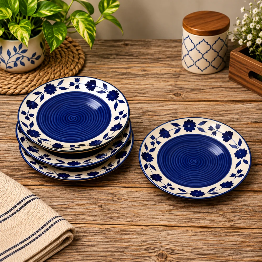 HOUSELA Round Printed Dinner Plate Lightweight & Durable, Made of Ceramic, Microwave & Dishwasher Safe, Elegant Crockery for Dining & Giftings