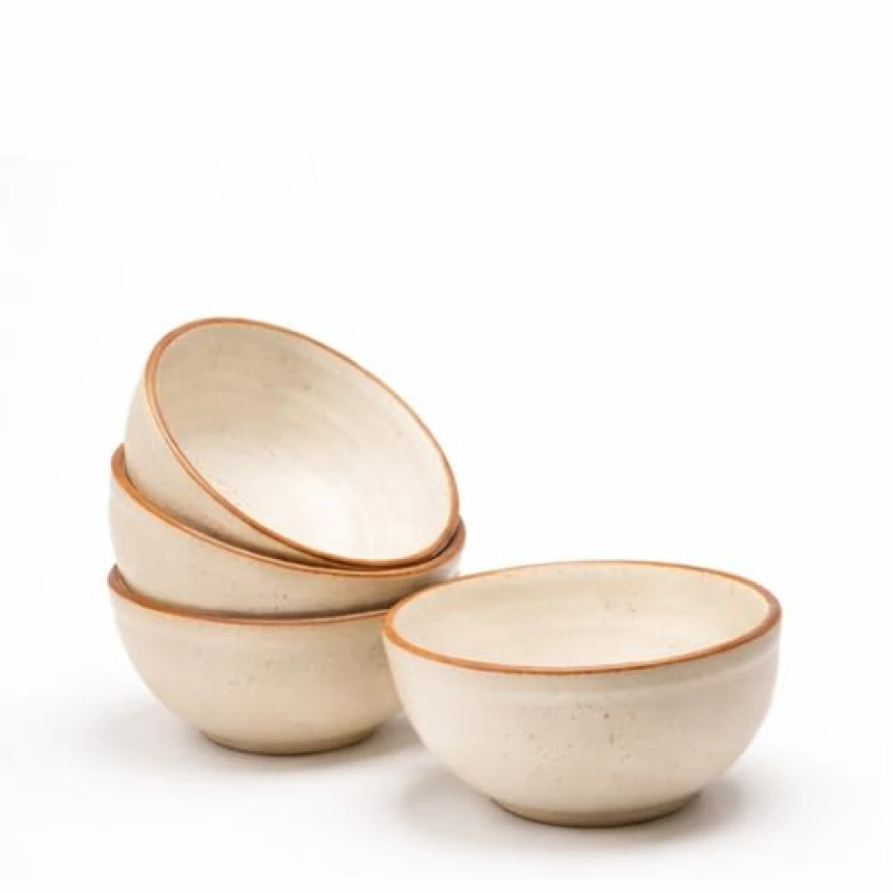 HOUSELA Hand-Painted Matte Finish Off White Ceramic Bowl Set of 6 (200ml) | Small Serving Soup Bowls, Cereal Bowl, Pasta Bowls | Dishwasher & Microwave Safe