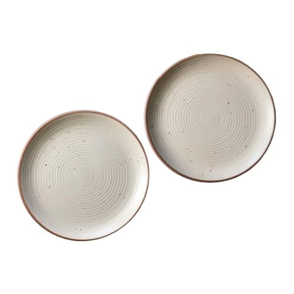 HOUSELA Cream Ribbed Stoneware Dinner Plates | Premium 10.3-Inch Ceramic Plates Set of 4 | Off-White Textured Dinnerware | Heavy Stoneware Serving Plates | Microwave & Dishwasher Safe