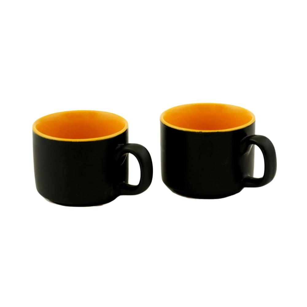 HOUSELA Hand-Painted Studio Pottery Tea/Coffee Cups in Ceramic (Set of 6, Microwave Safe) Color-Black & Yellow