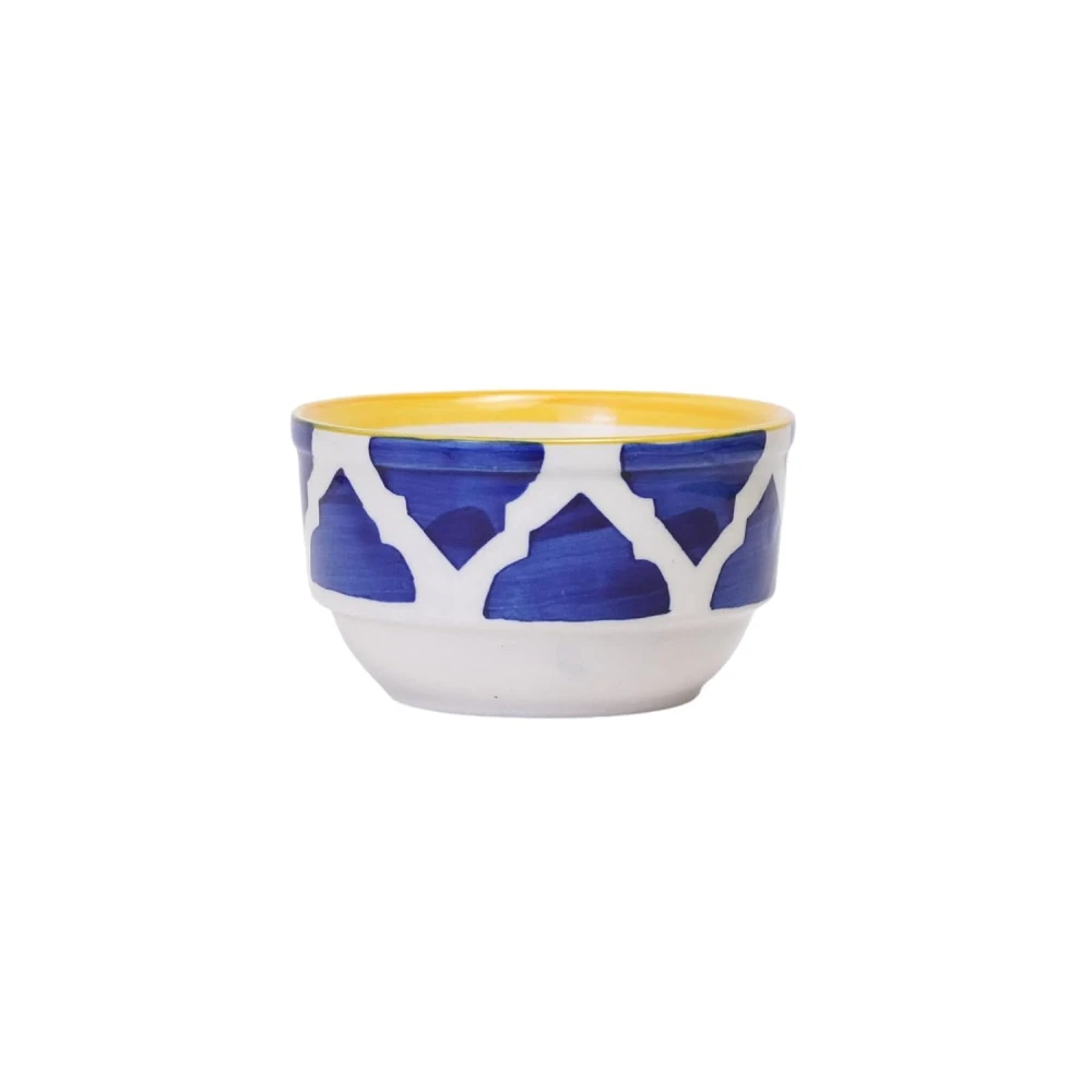 HOUSELA Soupy Floral Handpainted Ceramic Modern Soup Set Bowl with Spoon Microwave Safe Dishwasher Safe (300 ml, Blue & White) -Set of 4