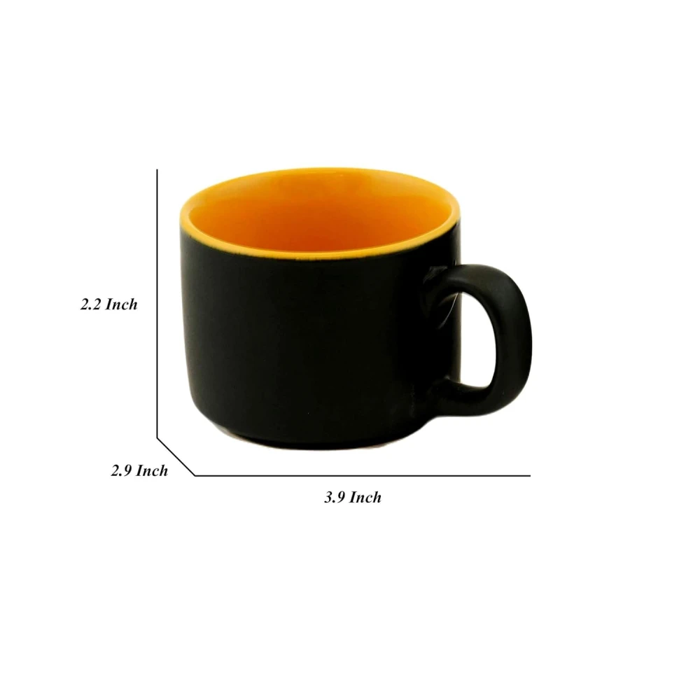 HOUSELA Hand-Painted Studio Pottery Tea/Coffee Cups in Ceramic (Set of 6, Microwave Safe) Color-Black & Yellow