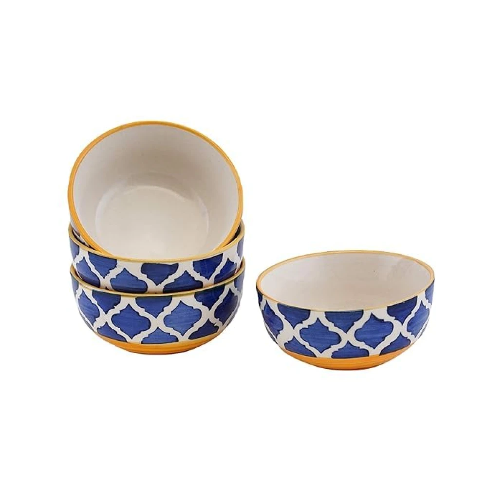 HOUSELA Hand-Painted Umrao Quarter/Moroccan Design Handpainted Bowls Set Ceramic Vegetable Bowl/Dessert Bowl/Soup Bowl (Multicolor, Pack of 4)