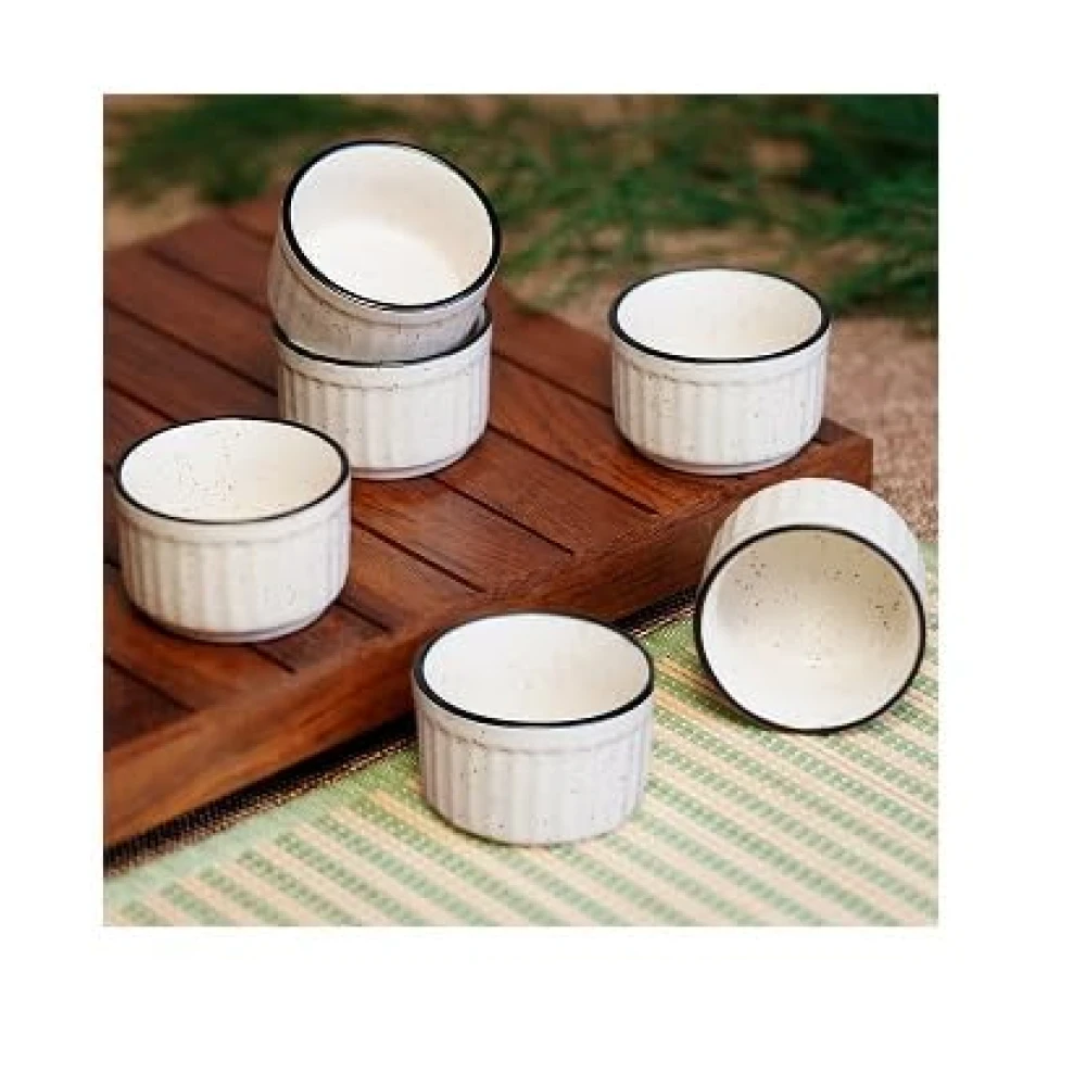 Ceramic Serving Ramekin Bowls Set of 6 | Oven Safe & Microwave Safe Mini Baking Cups for Souffle, Custard, Dips, Chutney, Sauce & Desserts | Dishwasher Safe, White