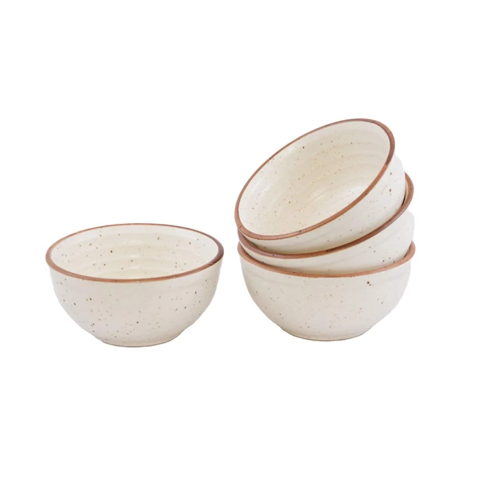 HOUSELA Hand-Painted Matte Finish Off White Ceramic Bowl Set of 6 (200ml) | Small Serving Soup Bowls, Cereal Bowl, Pasta Bowls | Dishwasher & Microwave Safe