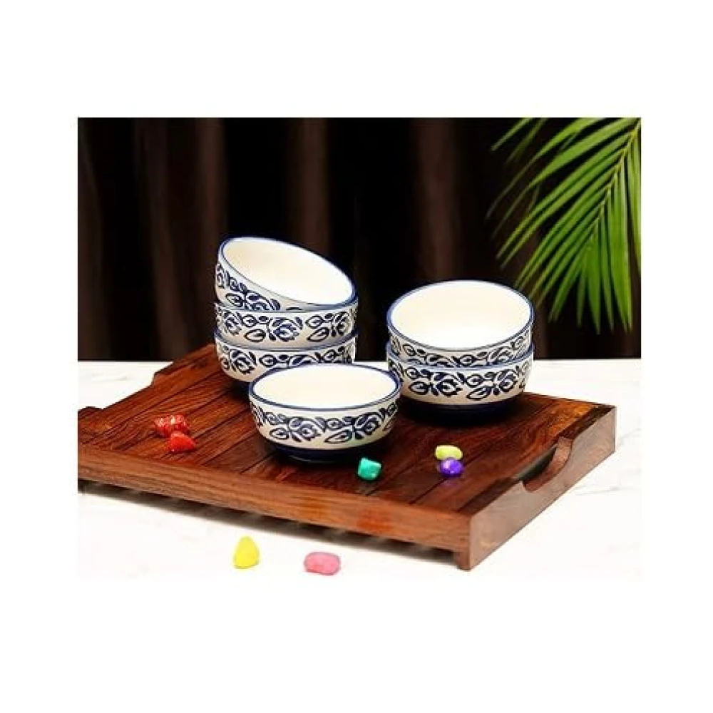 Rudrart Creation Hand-Painted Multicolored Ceramic Floral Bowls Set Ceramic Vegetable Bowl/Dessert Bowl/Soup Bowl (Multicolor, Pack of 6), 180 Milliliter