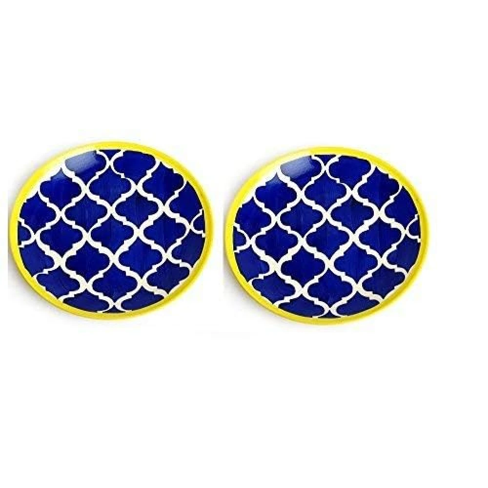 HOUSELA Ceramic Handmade Blue Umrao Quarter Moroccan Handpainted Plates 7 (Set of 4)