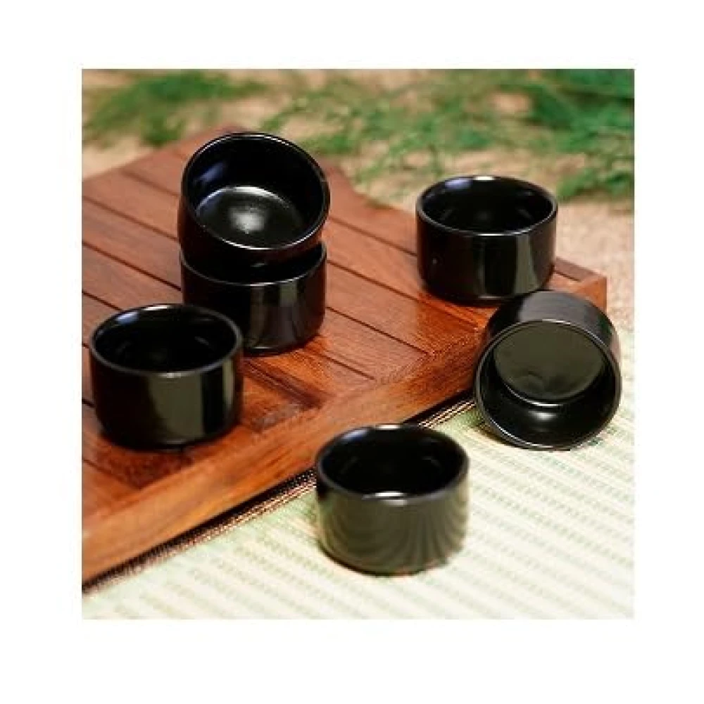 Rudrart Creation Set of 6 Mini Black Serving Bowls 50 ml | Small Dip, Sauce, Chutney, Pickle & Condiment Bowls | Multipurpose Kitchen Tableware for Home & Restaurant Use