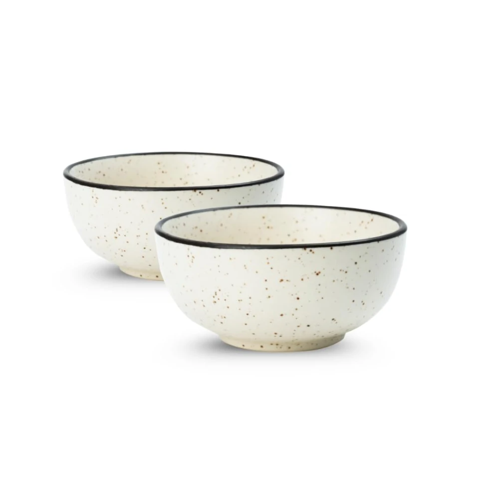 HOUSELA Hand-Painted White Ceramic Black Dotted Speckled Bowl Set of 6 (120ml) | Small Serving Soup Bowls, Cereal Bowl, Pasta Bowls | Dishwasher & Microwave Safe - Off White