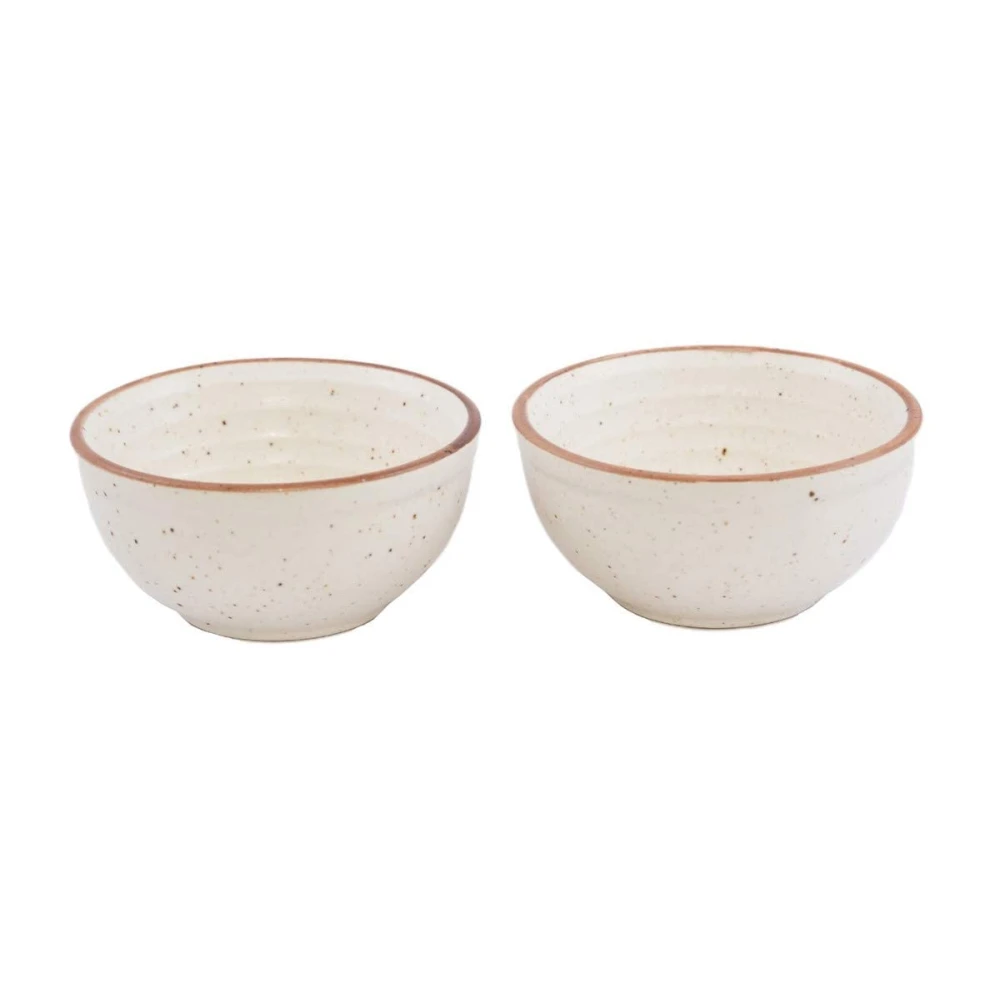HOUSELA Hand-Painted Matte Finish Off White Ceramic Bowl Set of 2 (200ml) | Small Serving Soup Bowls, Cereal Bowl, Pasta Bowls | Dishwasher & Microwave Safe