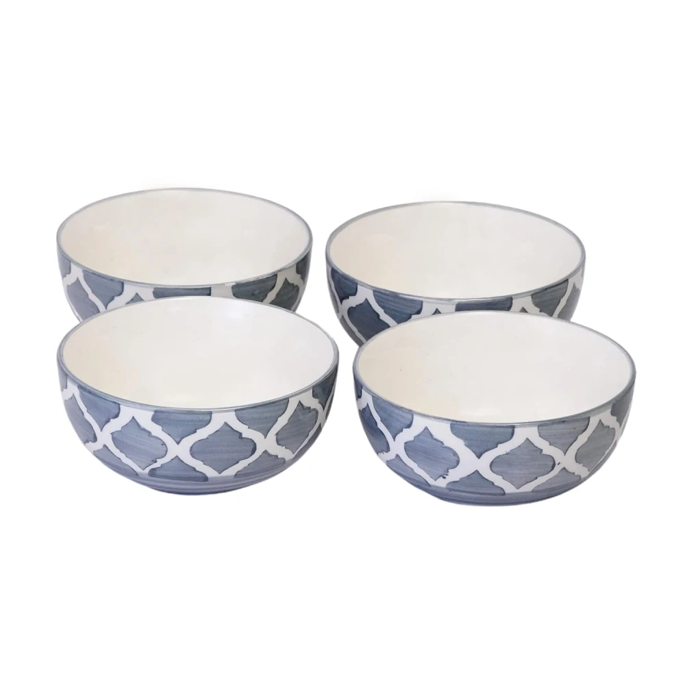 HOUSELA Creations Hand-Painted Umrao-Moroccan Design Bowls Set | Perfect for Serving Snacks, Rice, Dal, Fruits, Salad | BPA & Lead-Free Ceramic Dinner Bowls for Safe | - (Design 3, Set of 6)