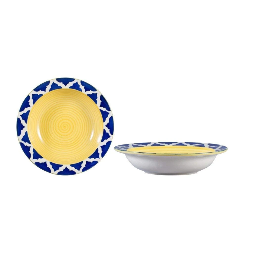 Rudrart Creations Ceramic Umrao Hand-Painted Deep Pasta Plate| Soup Plate | Snack Plate |Microwave Safe, Oven Safe |Set of 4 Plates 7 inches |Microwave Safe & Oven Safe|
