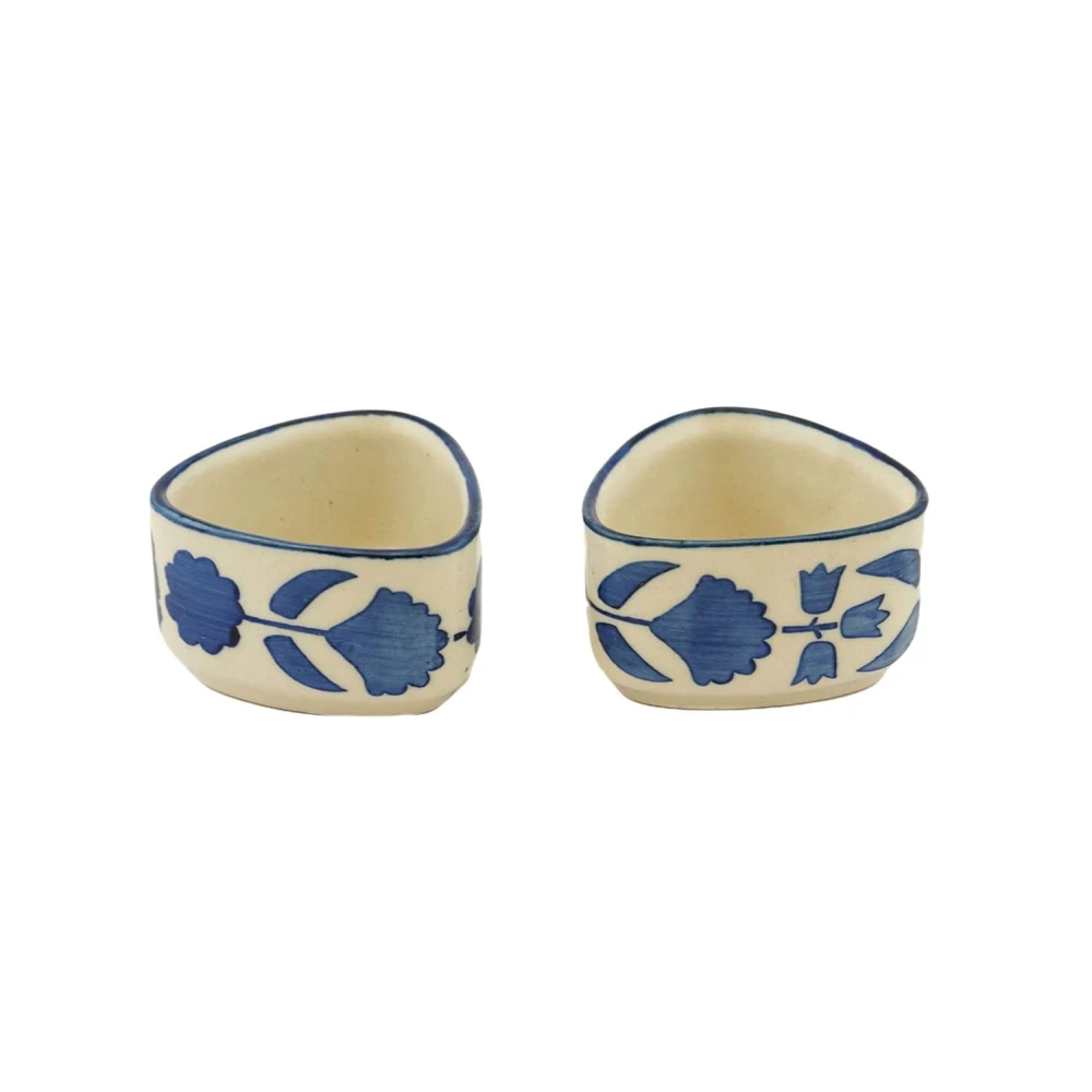 Rudrart Creation Handpainted Floral Studio Pottery Ceramic Chutney Bowl | Dip & Sauce Bowls | Small Katori Set 40 ml Each (Blue, Set of 6)