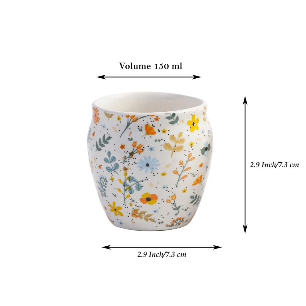 HOUSELA Hand-Painted Ceramic Sun-Floral Art kulhad Set of 2 Cups |kullad Tea Set | kulhad chai Cups | Hand Painted kulhad Coffee Mug, Multicolor((Microwave & Dishwasher Safe)