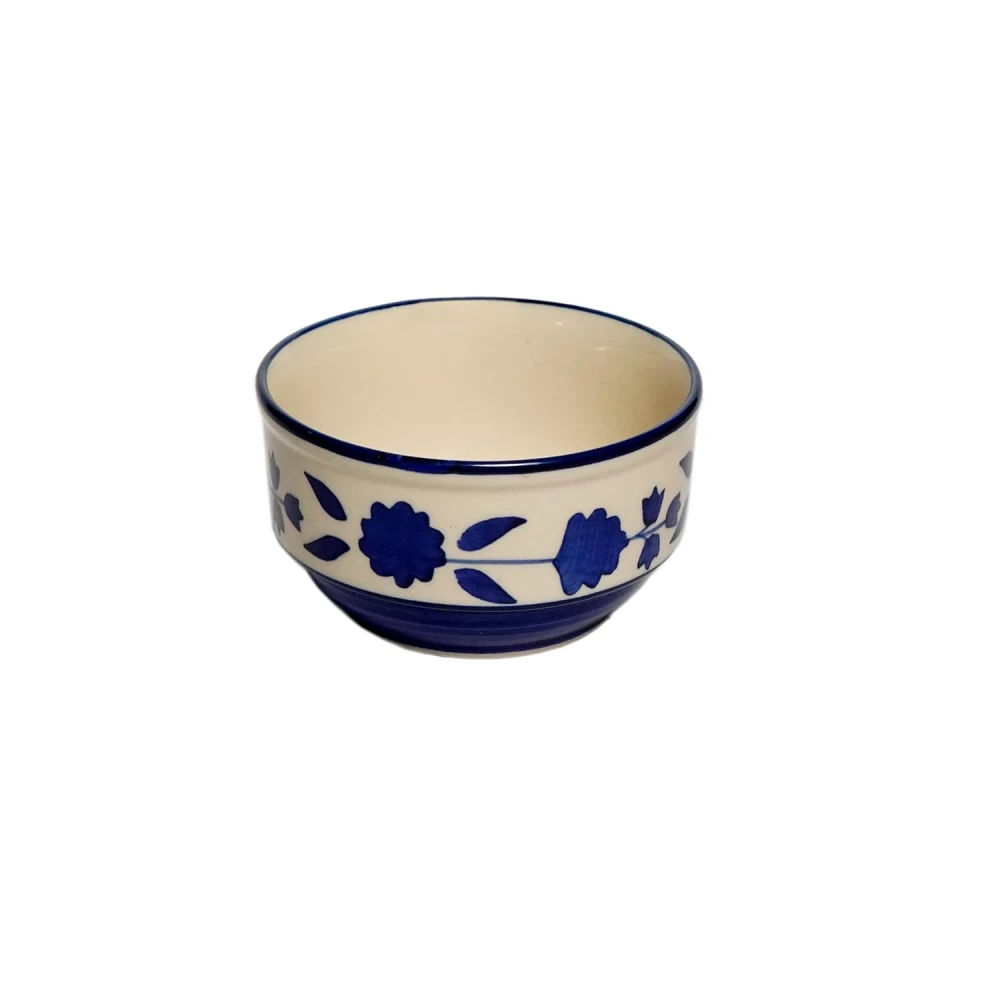HOUSELA Soupy Floral Handpainted Ceramic Modern Soup Set Bowl with Spoon Microwave Safe Dishwasher Safe (300 ml, Blue & White) -Set of 2