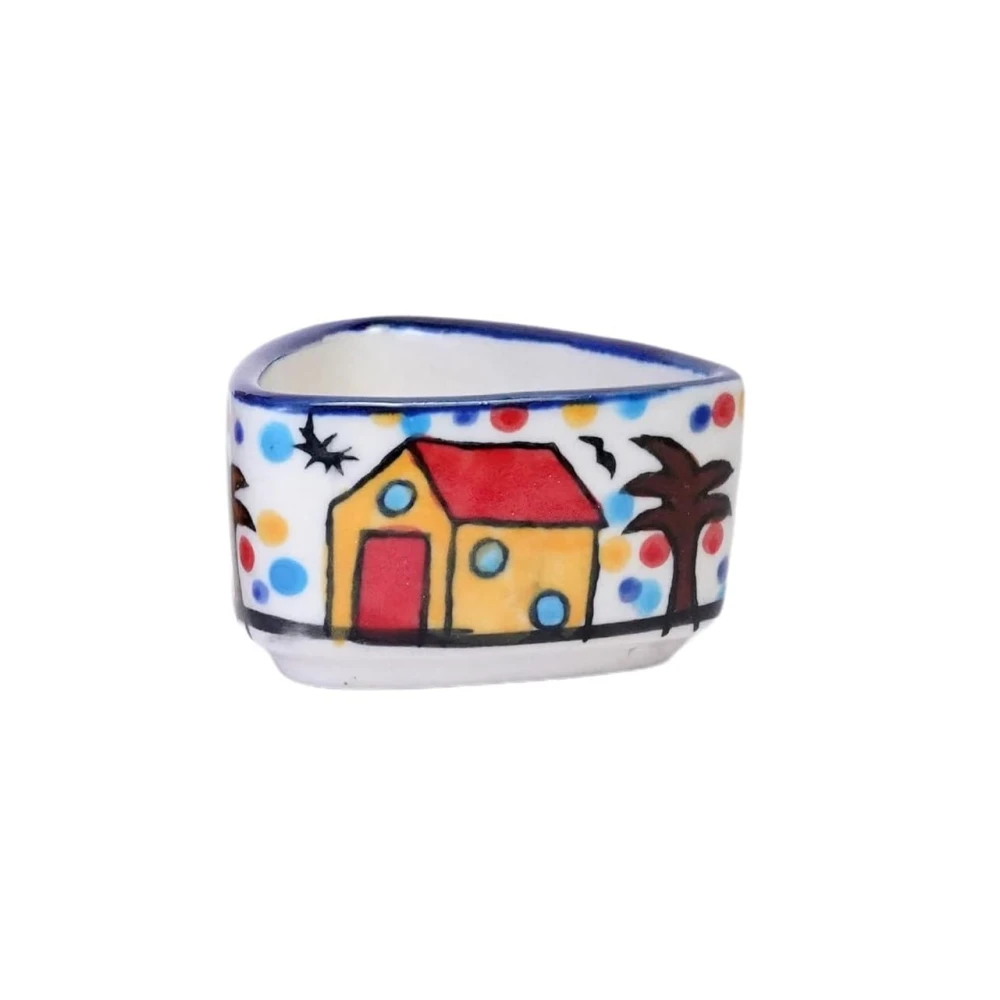 HOUSELA Hand Painted White Ceramic Triangle Shape Bowl for Serving Chutney Bowl Sauce Bowl Pickle Bowl Set of 6 Pcs