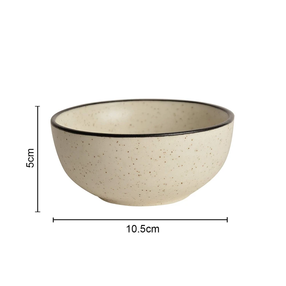 HOUSELA Hand-Painted White Ceramic Black Dotted Speckled Bowl Set of 4 (200ml) | Small Serving Soup Bowls, Cereal Bowl, Pasta Bowls | Dishwasher & Microwave Safe - Off White