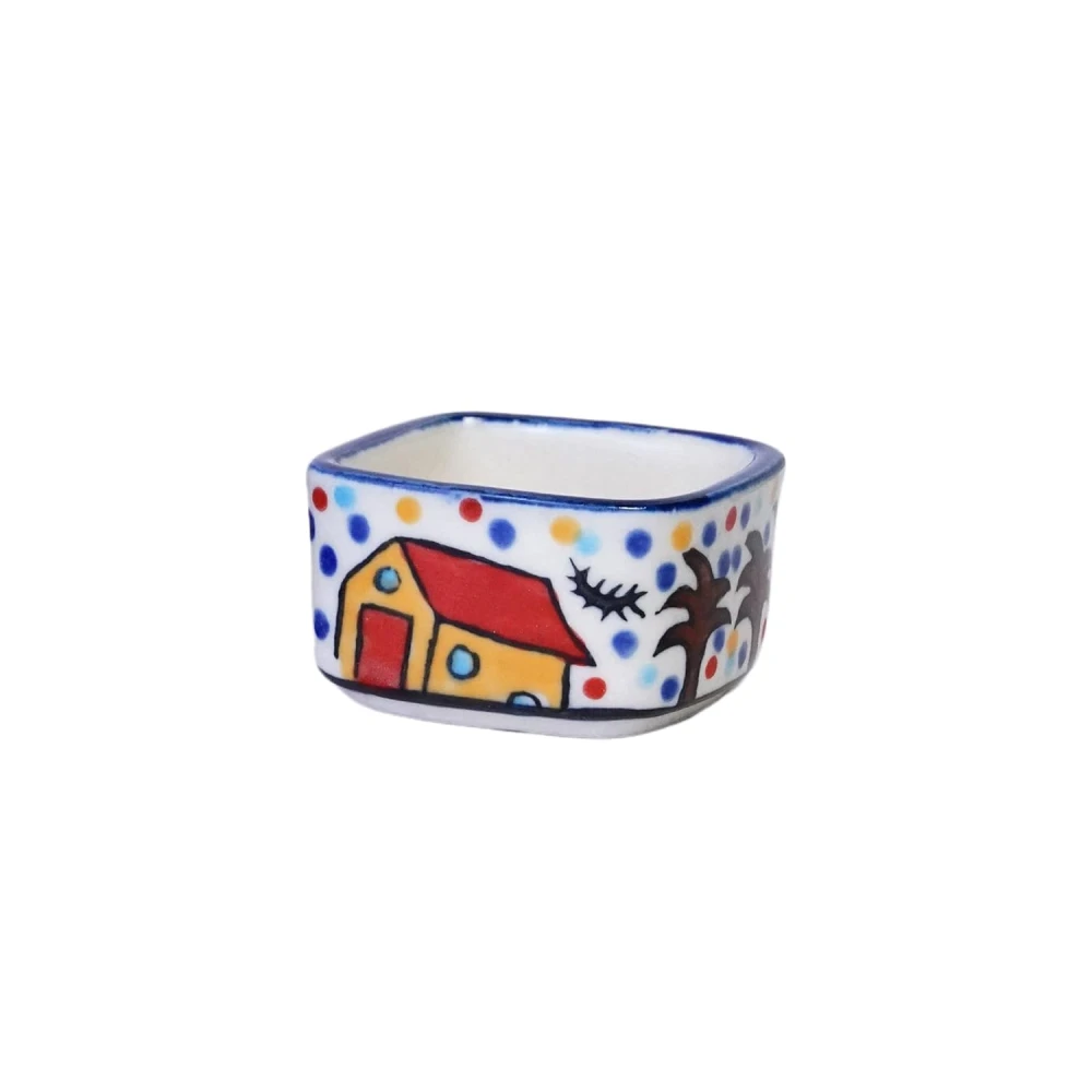 HOUSELA Handpainted 4 Dips of Hut Ceramic Dip Bowl/Chutney Bowl/Pickle Bowl/Sauce Serving Bowl Set (50 ML, Small, 4-Pieces, Multicolour, Cartoon Shape Round)