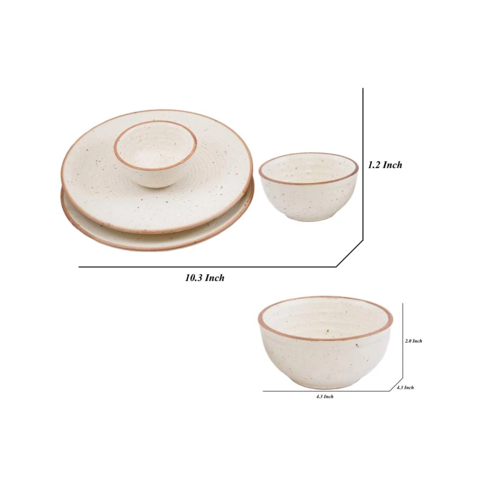 Housela Stoneware Ceramic Solid Dinner Set of 4 Pieces for Dinner with Katoris (4 Pieces, 2 Bowl & 2 Plates, Dishwasher & Microwave Safe)-Dinner Sets Ceramic Bowls Set Dinnerware Sets-Off White