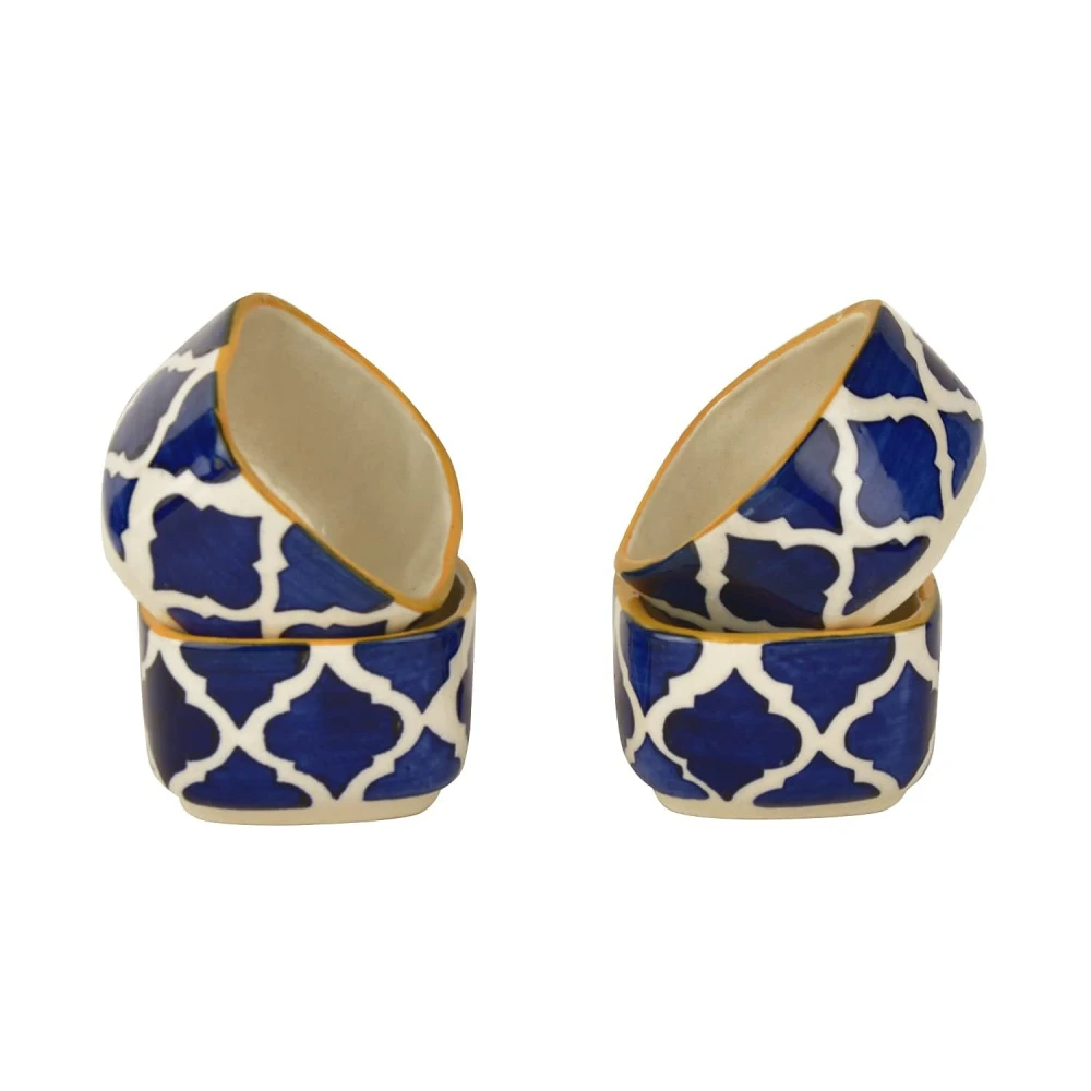 Rudrart Creation Ceramic Sauce Bowl Ceramic Chutney Bowl Set Square Shape, Blue & Yellow Color Ceramic Bowl for Serving & Gifting. (Pack of 6)