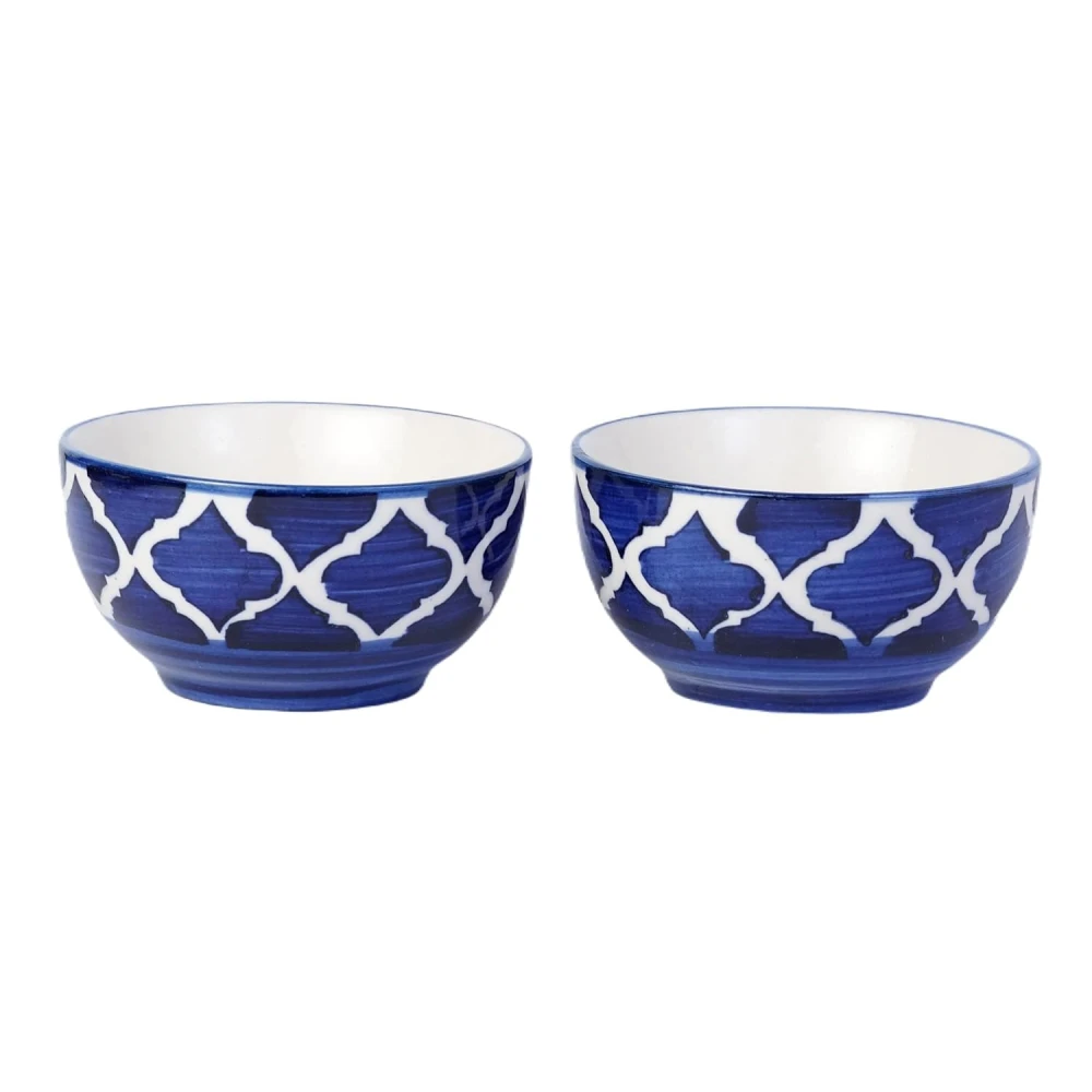 HOUSELA Creations Hand-Painted Umrao-Moroccan Design Bowls Set | Perfect for Serving Snacks, Rice, Dal, Fruits, Salad | BPA & Lead-Free Ceramic Dinner Bowls for Safe bowl sets