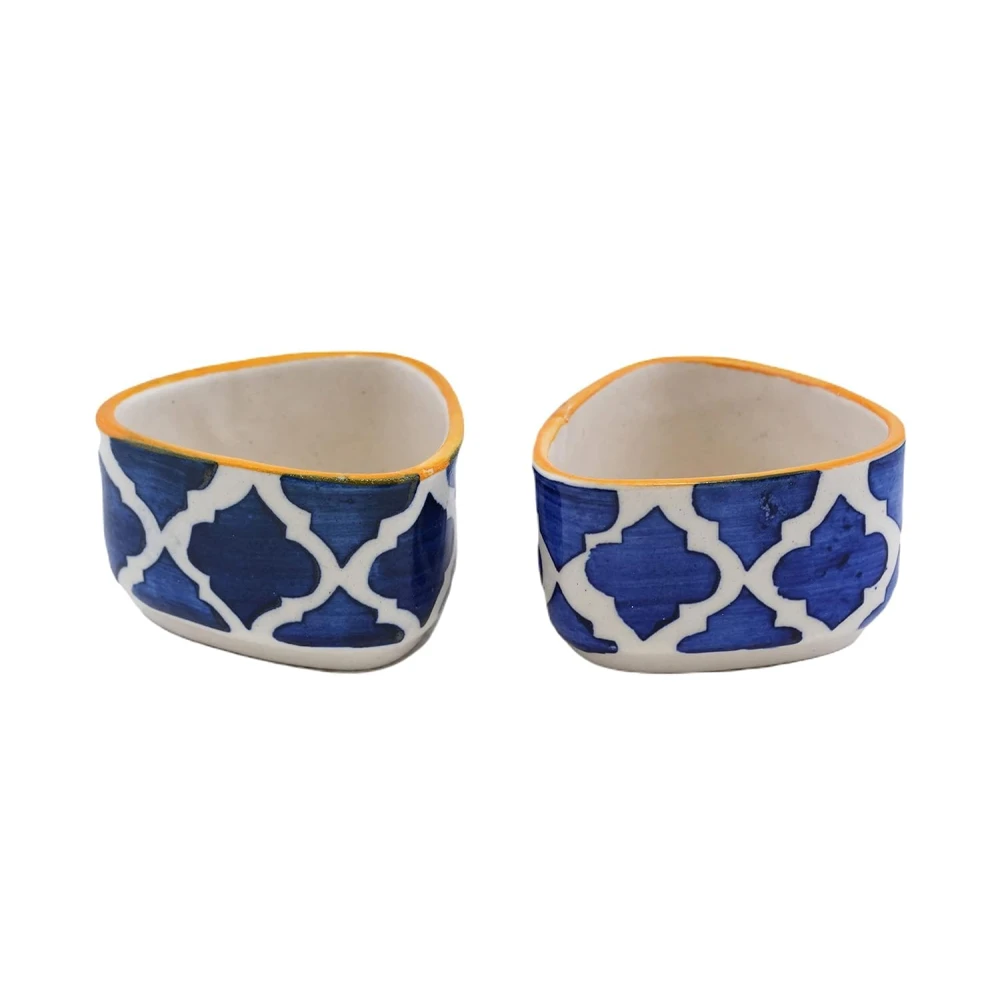 Rudrart Creation Ceramic Handpainted Moroccan Studio Pottery Chutney Bowl/Small Serving Bowls for Ketchup, Pickles Set, 40ml Each (Blue, Set of 6)