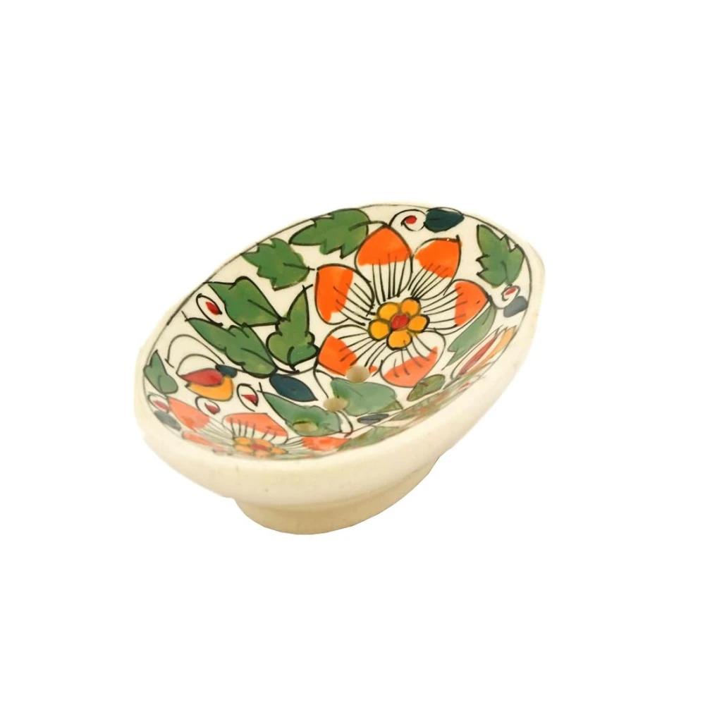 Rudrart Creations Decorated Floral Design Ceramic Bath Decor Bathroom Accessory Set of 3 (Liquid Soap Dispenser, Toothbrush Holder, Soap Tray)