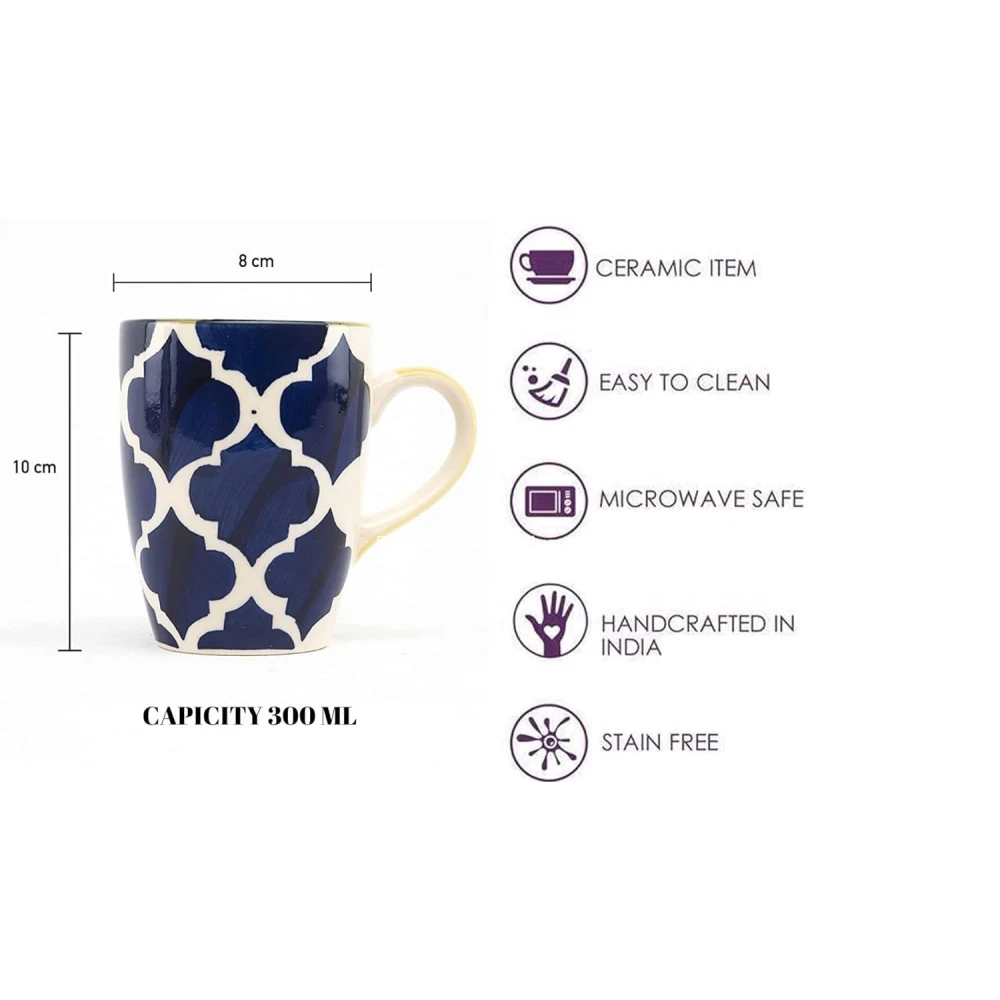Rdurart Creation Chevron Waves Set of 4 Handcrafted Ceramic Coffee Mug, Set of 4 (300 ML, Microwave Safe & Dishwasher)