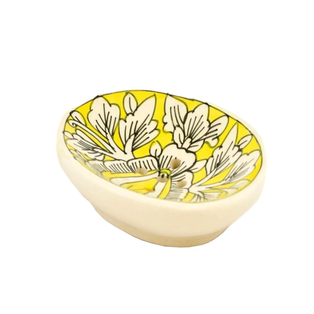 Rudrart Creations Decorated Floral Design Ceramic Bath Decor Bathroom Accessory Set of 3 (Liquid Soap Dispenser, Toothbrush Holder, Soap Tray)