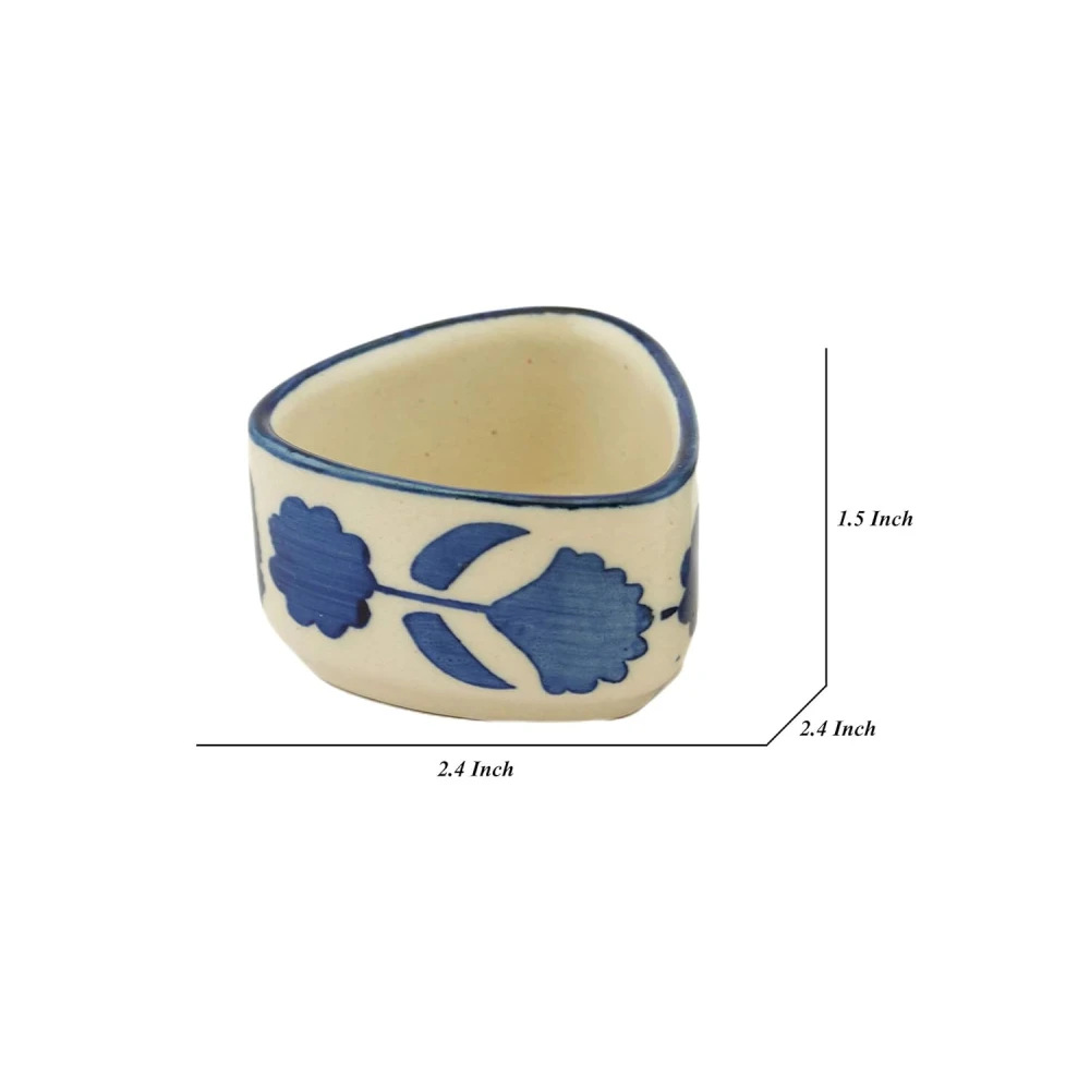 Rudrart Creation Handpainted Floral Studio Pottery Ceramic Chutney Bowl | Dip & Sauce Bowls | Small Katori Set 40 ml Each (Blue, Set of 6)