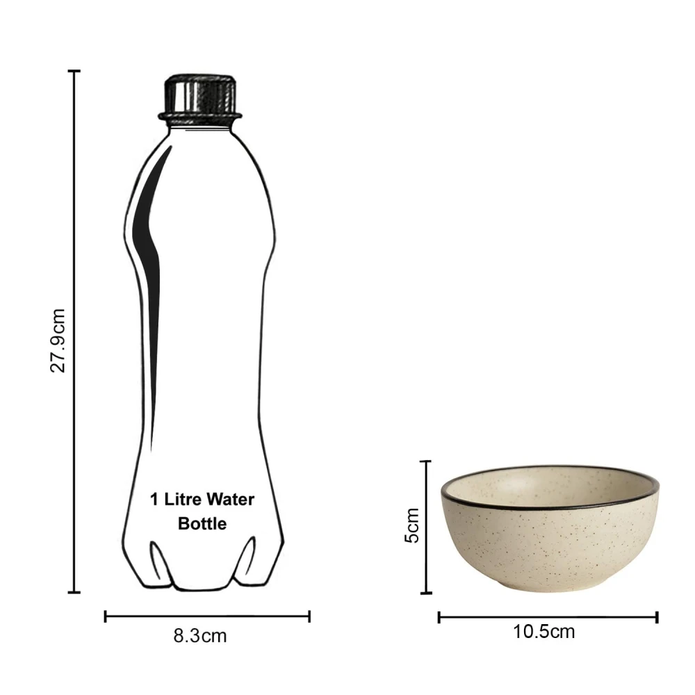 HOUSELA Hand-Painted White Ceramic Black Dotted Speckled Bowl Set of 2 (200ml) | Small Serving Soup Bowls, Cereal Bowl, Pasta Bowls | Dishwasher & Microwave Safe - Off White