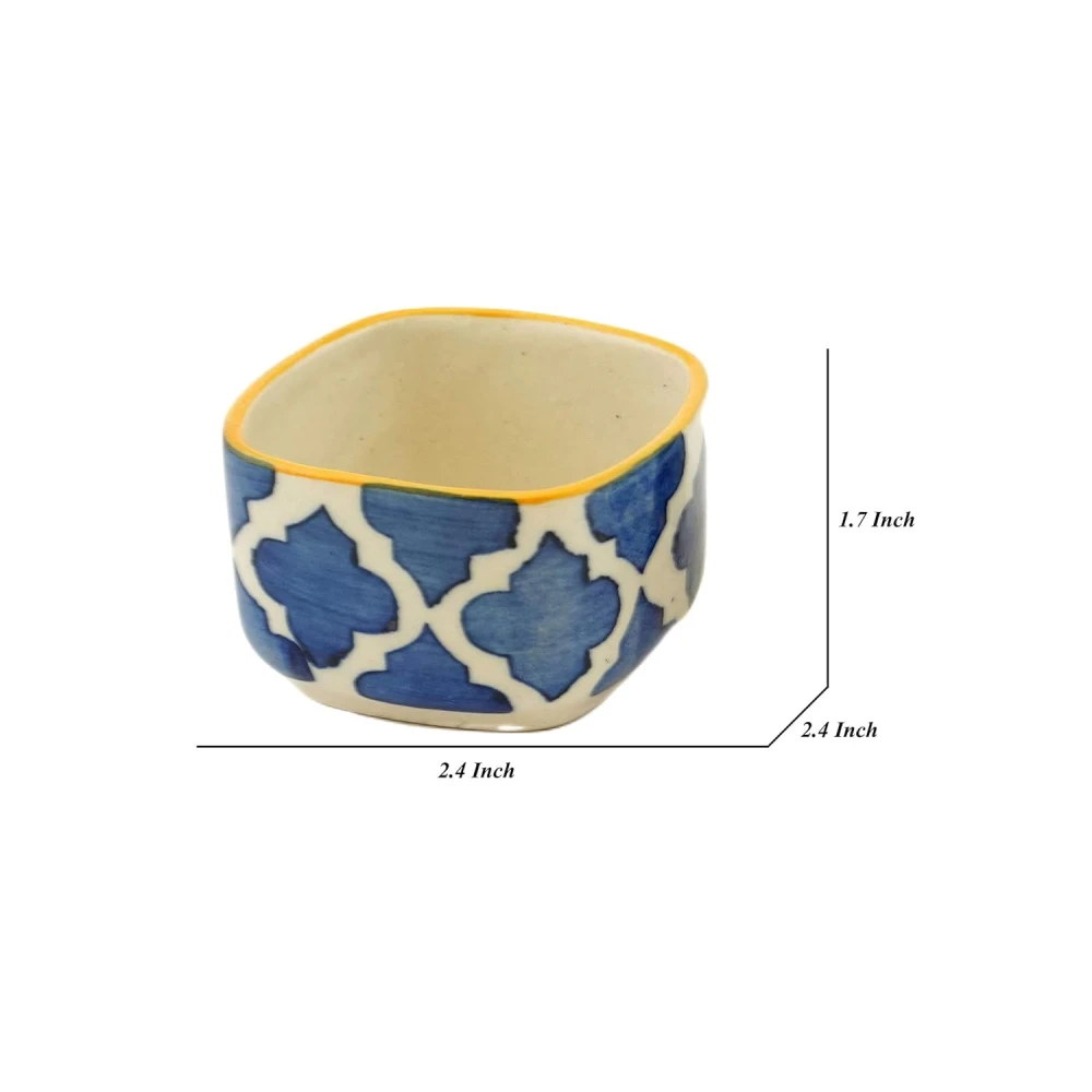 Rudrart Creation Ceramic Sauce Bowl Ceramic Chutney Bowl Set Square Shape, Blue & Yellow Color Ceramic Bowl for Serving & Gifting. (Pack of 6)