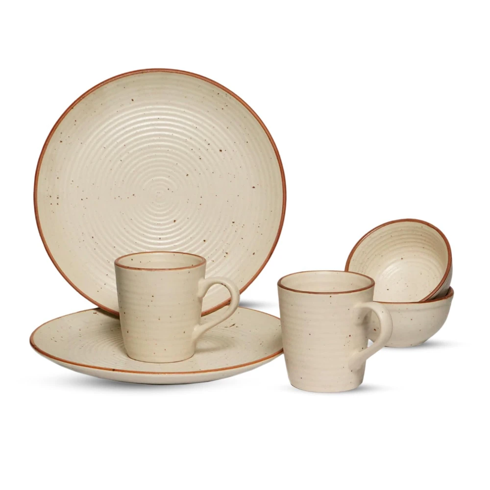 Housela Hand-Painted Ceramic Dinner Set – 18 Pieces | 6 Premium 10-Inch Dinner Plates + 6 Coffee Mugs + 6 Serving Bowls (180 ml) | Handcrafted Stoneware Tableware | Microwave & Dishwasher Safe