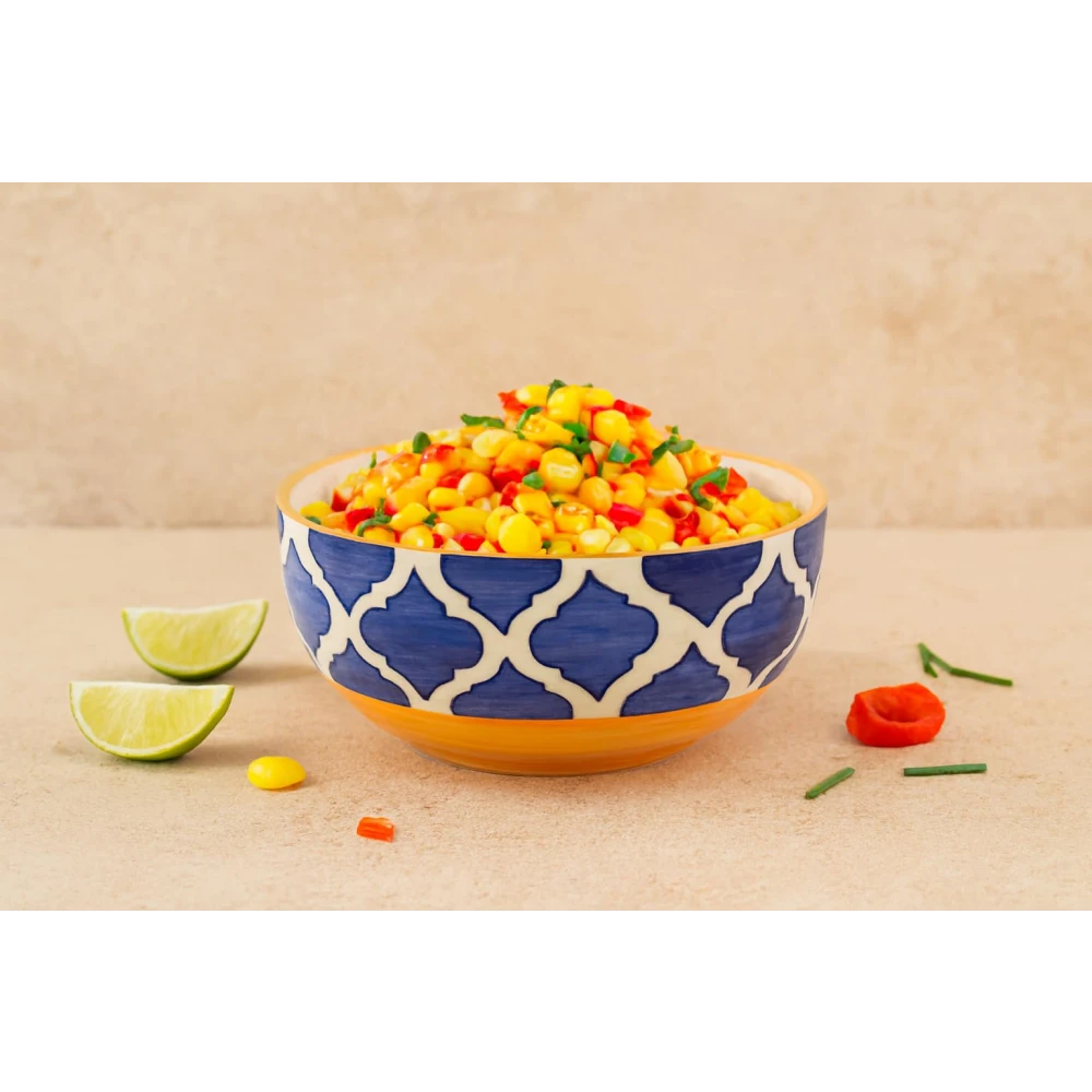 HOUSELA Hand-Painted Umrao Quarter/Moroccan Design Handpainted Bowls Set Ceramic Vegetable Bowl/Dessert Bowl/Soup Bowl (Multicolor, Pack of 2)