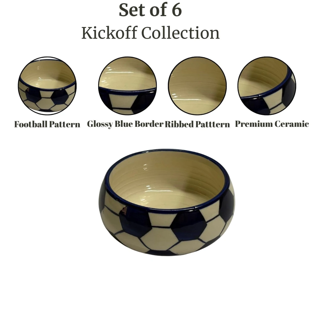 HOUSELA Kickoff Collection – Football Pattern Ceramic Serving Bowls, Set of 6