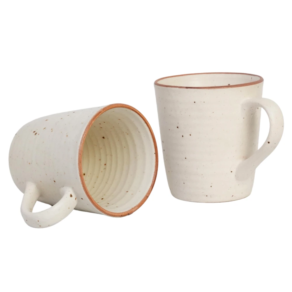 Rudrart Creations White Tall Ceramic Coffee Mug by Essential Drinkware, Set of 2 - Large Handles, Dishwasher and Microwave Safe