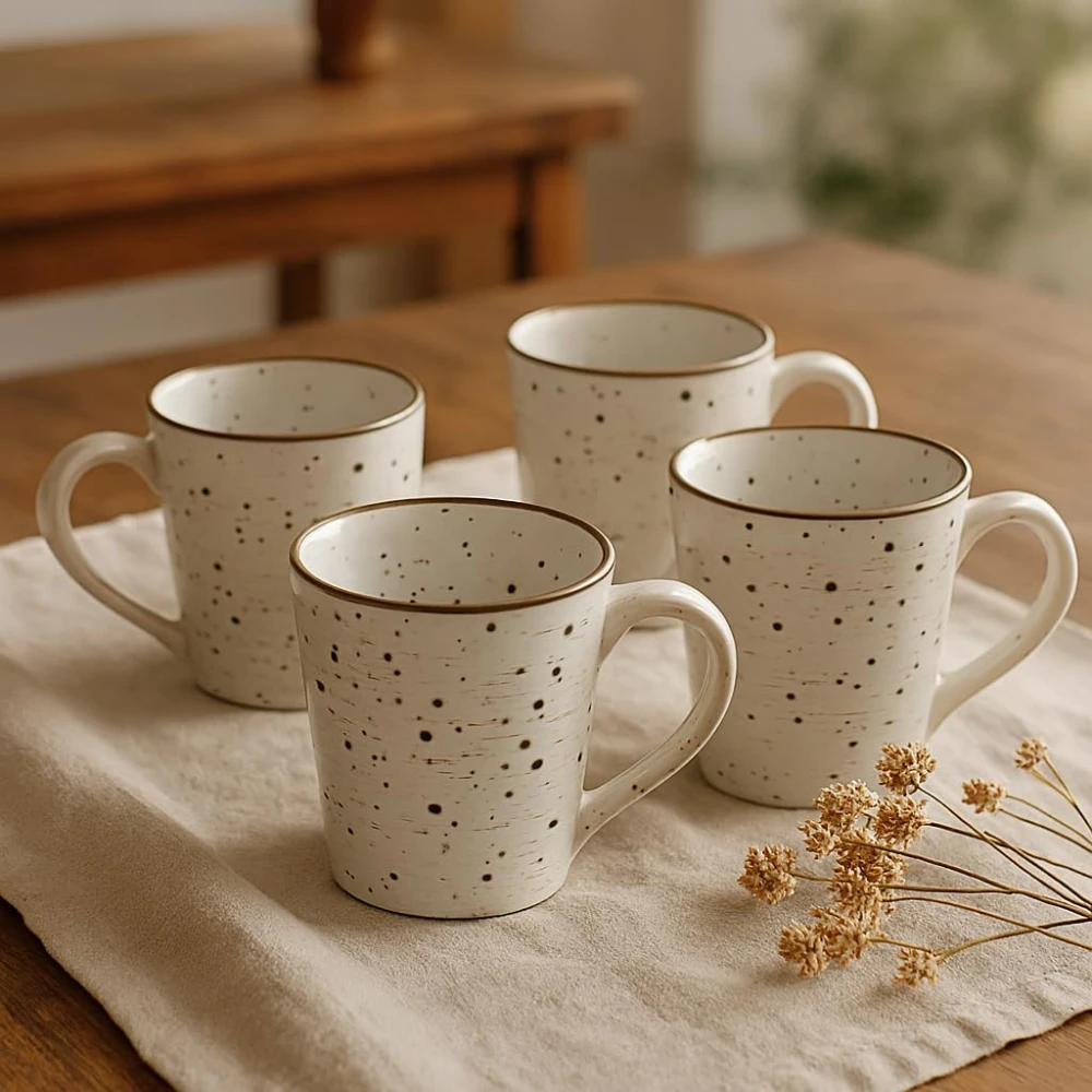HOUSELA Matte Finish Ceramic Mug – Elegant, Sturdy & Gift-Ready Set of 4