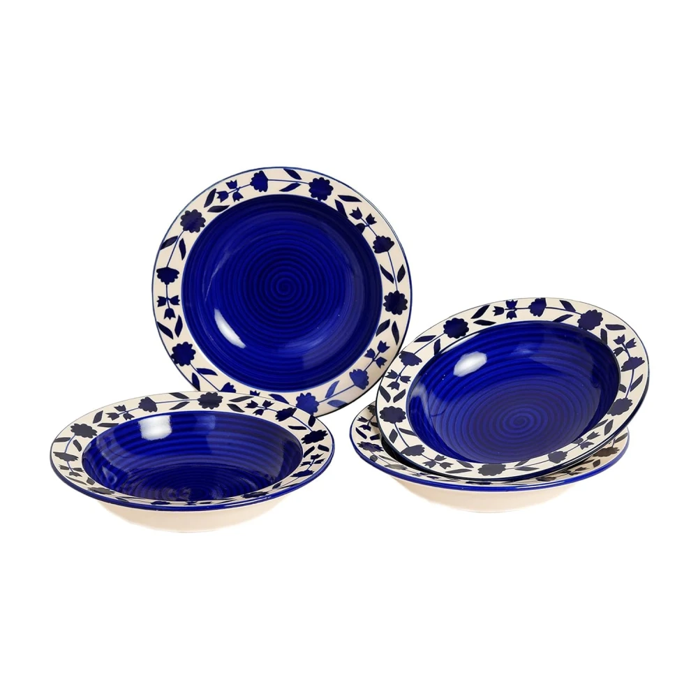 HOUSELA Round Printed Dinner Plate Lightweight & Durable, Made of Ceramic, Microwave & Dishwasher Safe, Elegant Crockery for Dining & Gifting Blue and beige plate set